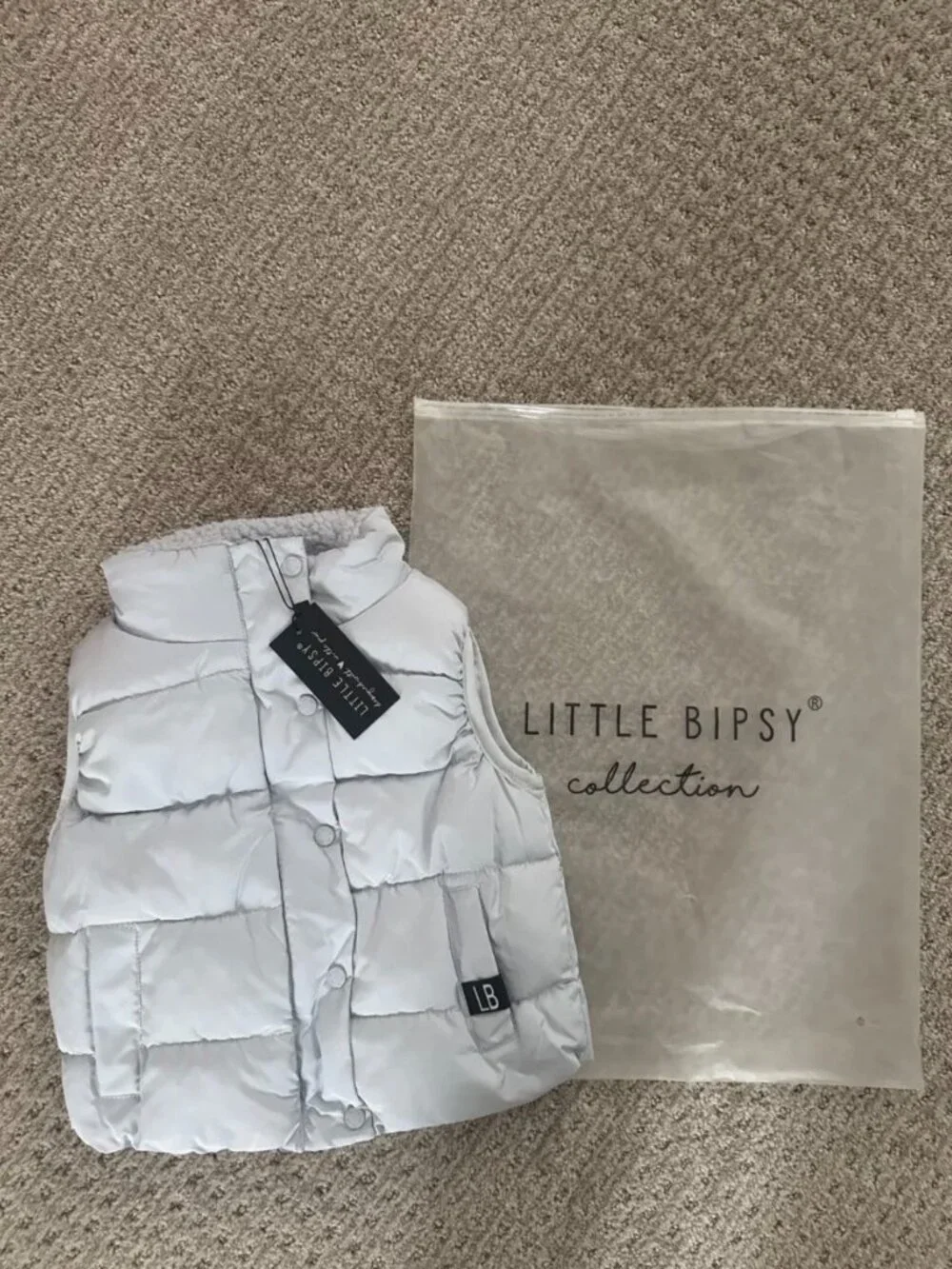 NWT Little Bipsy Light Grey Puffer Vest (18-24M)